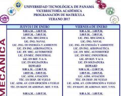 Programación de Matrícula de Verano-  Facultad de Ingeniería Mecánica